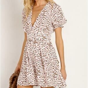 Faithfull the Brand Cream and Brown Vanelli Sabine Floral Mini Dress • Size 4